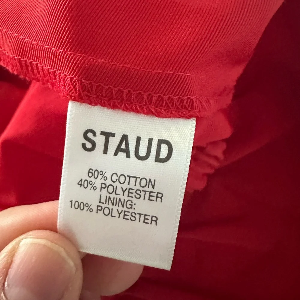 STAUD Red Puff Sleeve Peplum Blouse CrissCross Open Back Size Small